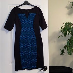 Connected Apparel Black and Blue Midi Dress